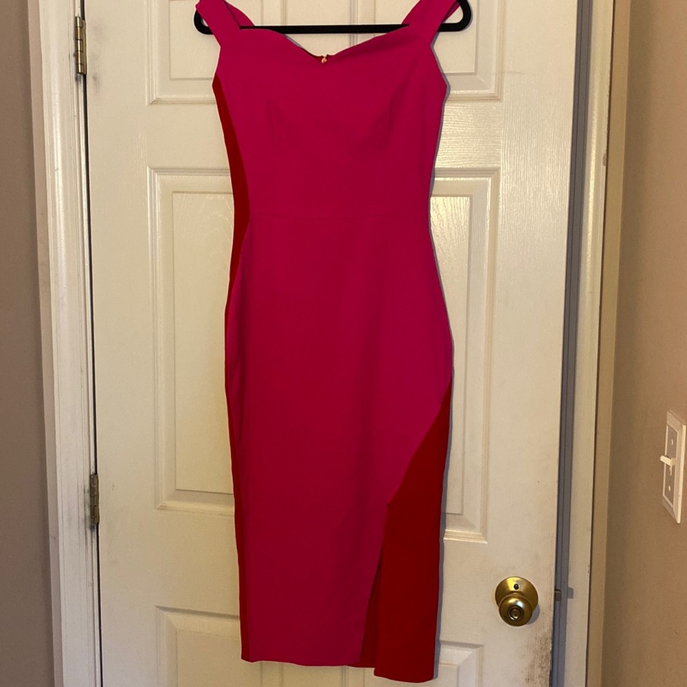 Color Block Pink and Red - Midi Dress with a slit. UK Size 8/ US size 4